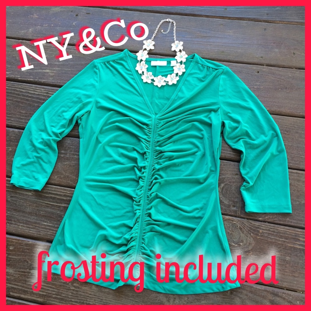 NWT—NY&Co. Teal Blouse + Necklace